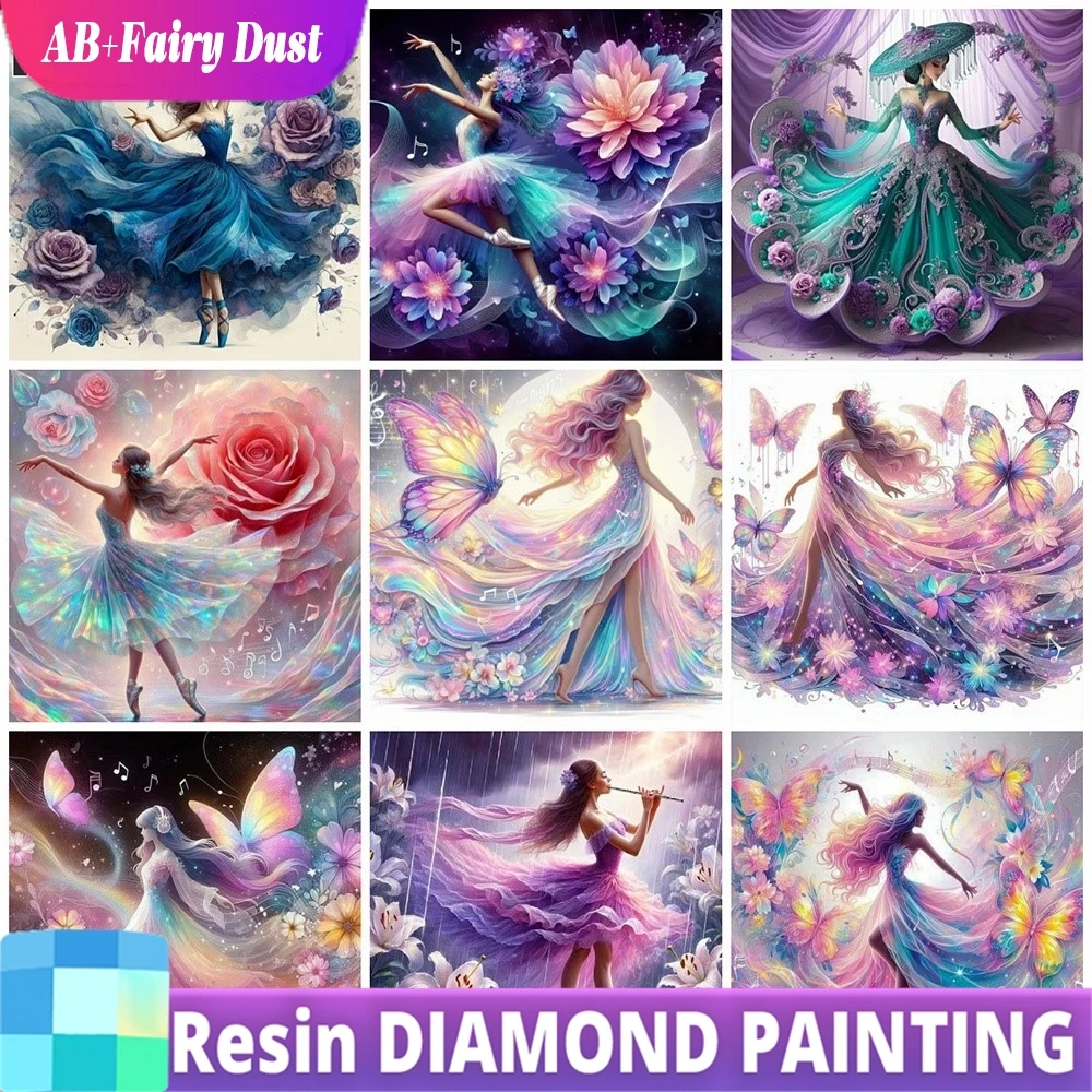 Смола Фея Пыль AB Полная Алмазная Картина Портрет Девушка 5d Diy Мозаика Цветок Новая Коллекция Домашний Художественный Декор Горный Хрусталь Фотографии