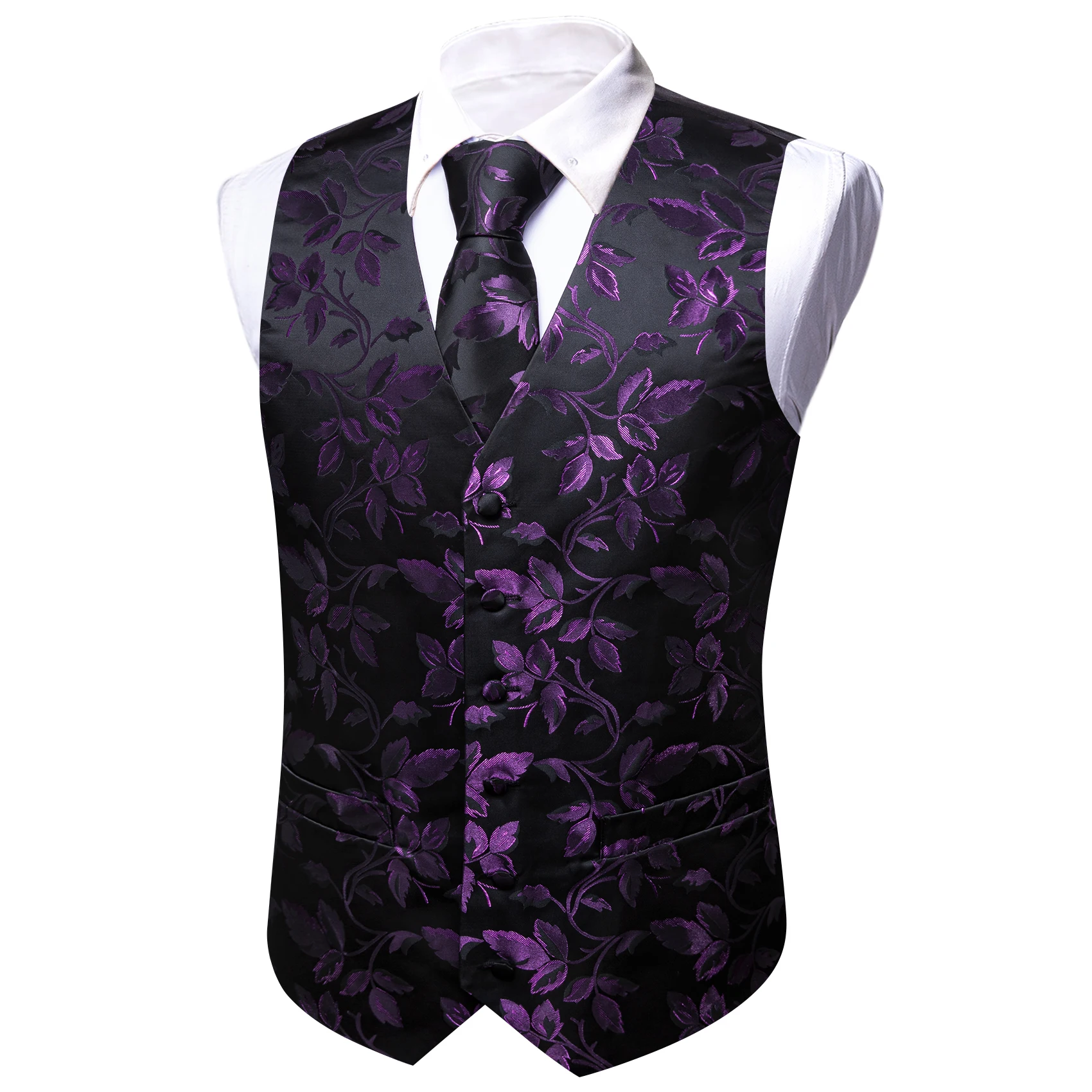 Barry.Wang-colete de seda sem mangas para homens, conjunto de abotoaduras Hanky, colete tecido, jaqueta, colete, gravata, roxo lilás, violeta,