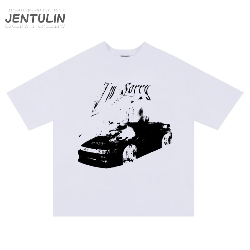 Vintage Gothic Oversized Men T-shirt Harajuku Hip Hop Tops Aesthetic Car Graphic Print Y2k Clothes Streetwear Fashion Korean Tee