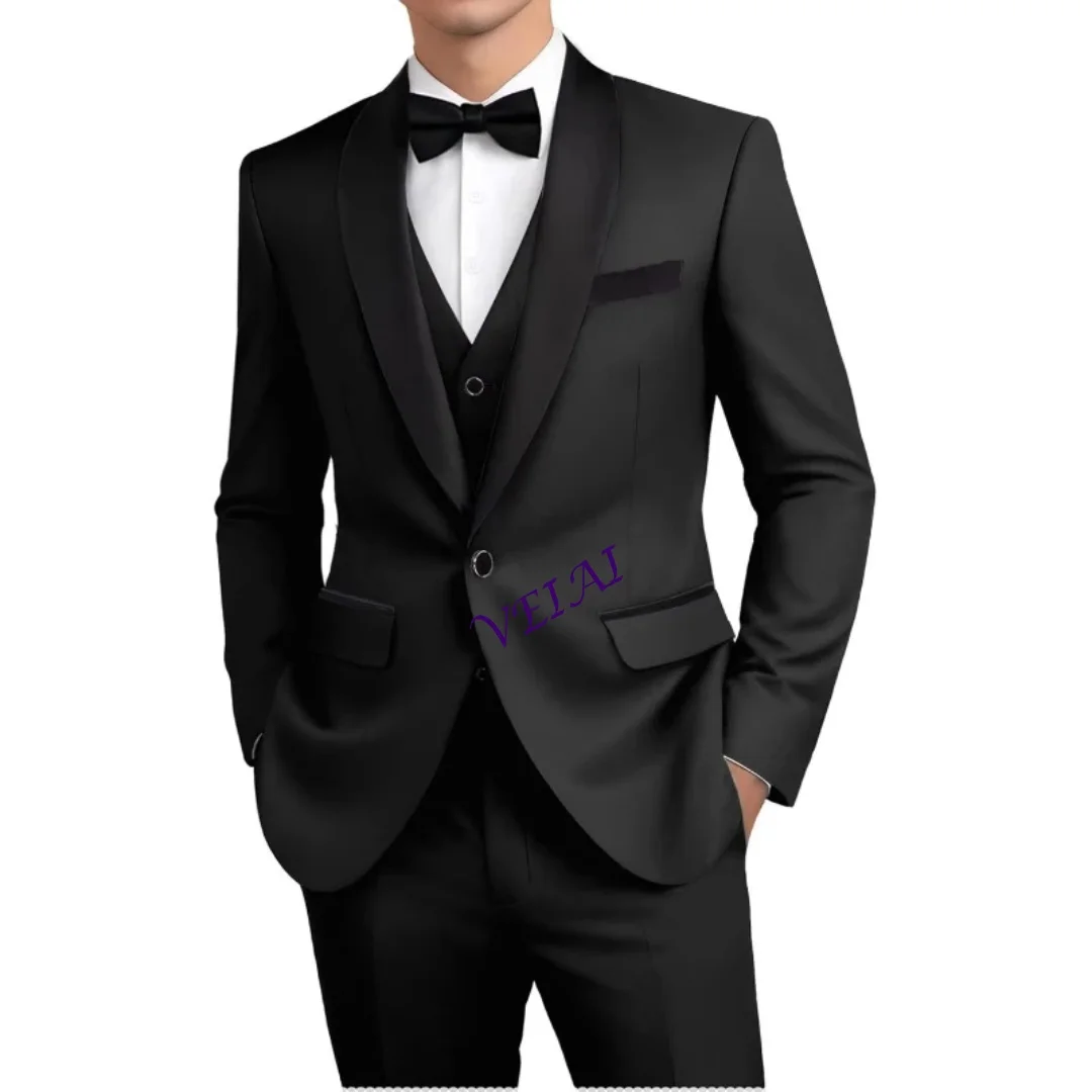 

CustomizedMens Suit 3 Piece Formal Shawl Lapel Tuxedo For Men Wedding Suits One Button Jacket Vest Pants Set