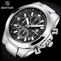 BENYAR 2025 New Men's Quartz Watch Top Luxury Men's Watch Chronograph Clock Waterproof Leather Men's Luxury Watch