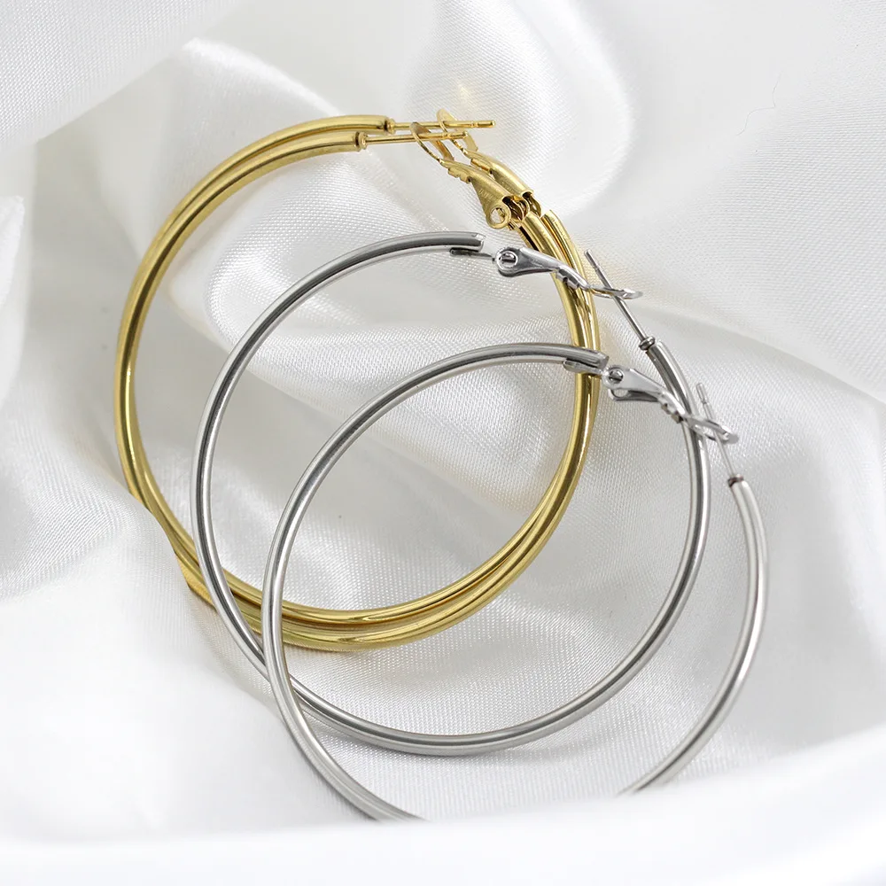 HNSP Stainless Steel Hoop Earrings For Women Ear Jewelry Accessories Big Circle 40MM-50MM Ring Earring