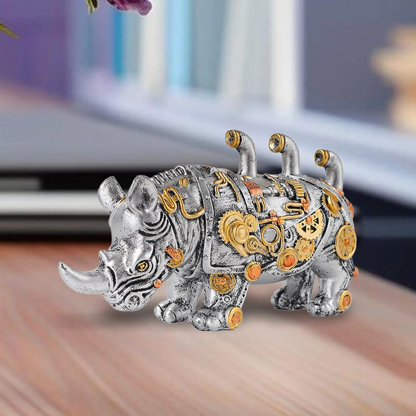 Machinery Punk Rhino Sculpture Unique Easy to Use Practical Mechanical Rhino Figurine for Home Living Room Desk Cabinet Bedroom