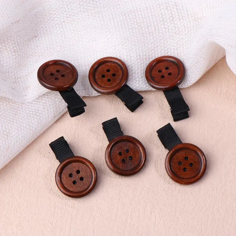 2/5/10Pcs Novelty Cute Button Hair Clip Fun Wood Texture Sweet Side Clip Hairpin Children's DIY Hair Accessories Kids Gift