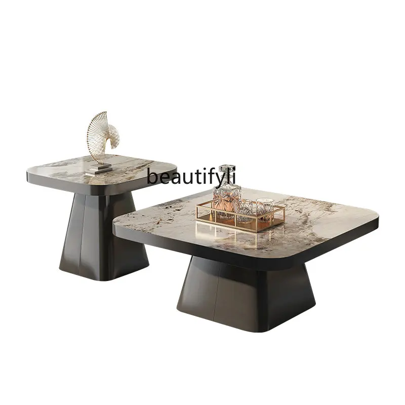 Italian Minimalist Square Tea Table Size Combination Living Room Home Stone Plate Tea Table