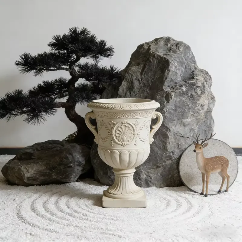 Hand Painted Resin Flower Pot Antique Design Elegant Binaural Garden Planter Rose Theme Festival Decoration Outdoor Home