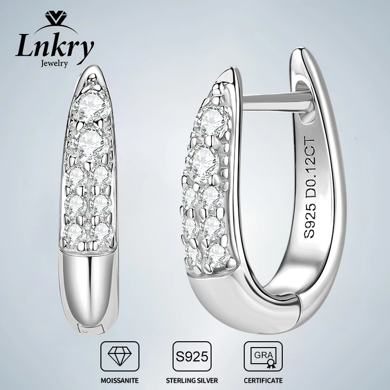 

Lnkry Genuine 925 Sterling Silver Ushaped Earring Certified GRA 2mm&1.3mm Moissanite Hoop Earring For Women 2025 Trend Jewelry
