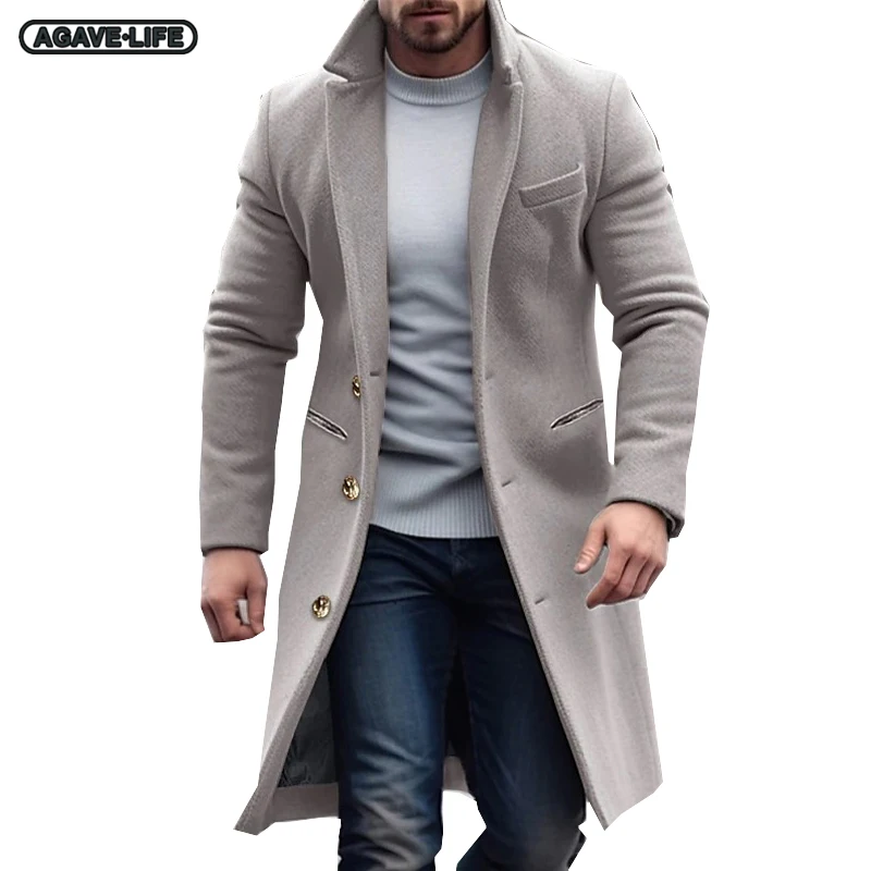 

Autumn Woolen Coats Men's Mid-Length Windbreaker Men Woolen Jacket Bussiness Men Handsome Woolen Windbreakers Men Outdoor Jacket