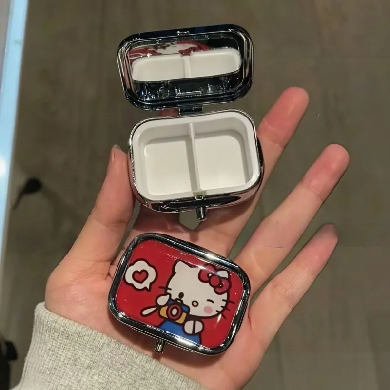 2026 Sanrio Anime Hello Kitty Metal Storage Box Pill Organizer Compartmentalized Cute Cartoon Mini Jewelry Box Container Kawaii view 3