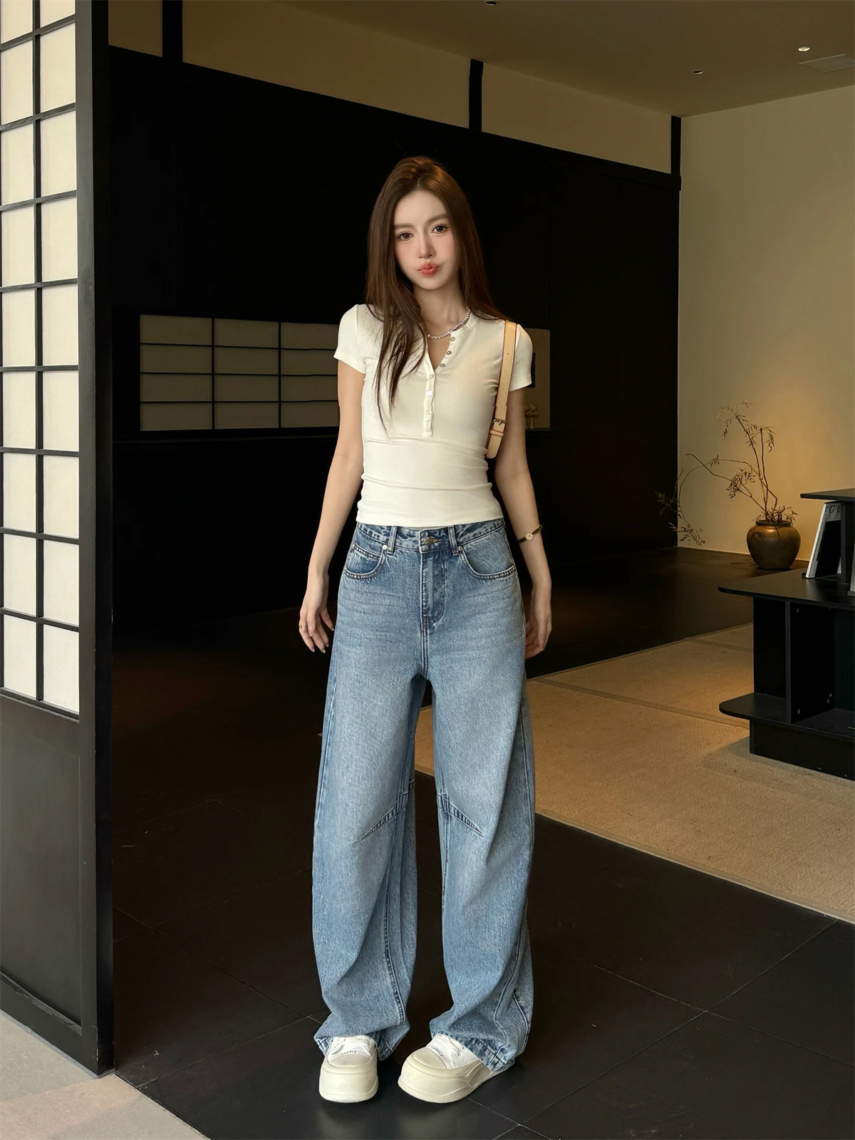 

High Waist Loose Wide Leg Silk Denim Jeans Women's plus Size Casual Sle Light Waed Spring Faion Pants