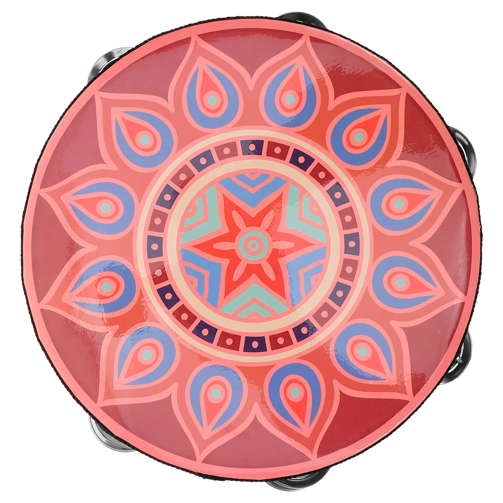 

Tambourine Hand Drum 8 Inch Single Row Sturdy Unique Design Comfort Grip Dance Performance Musical Instrument Adult