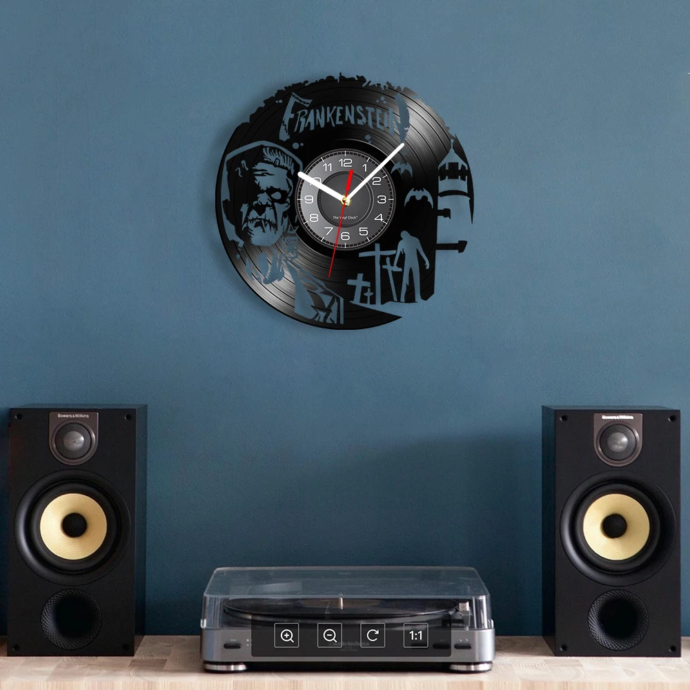 فرانكنشتاين مسجل فينيل ساعة حائط ديكور المنزل للهالوين مسلسل مونستر التلفزيوني فيلم رعب مستوحاة ساعة حائط كوارتز صامتة #4
