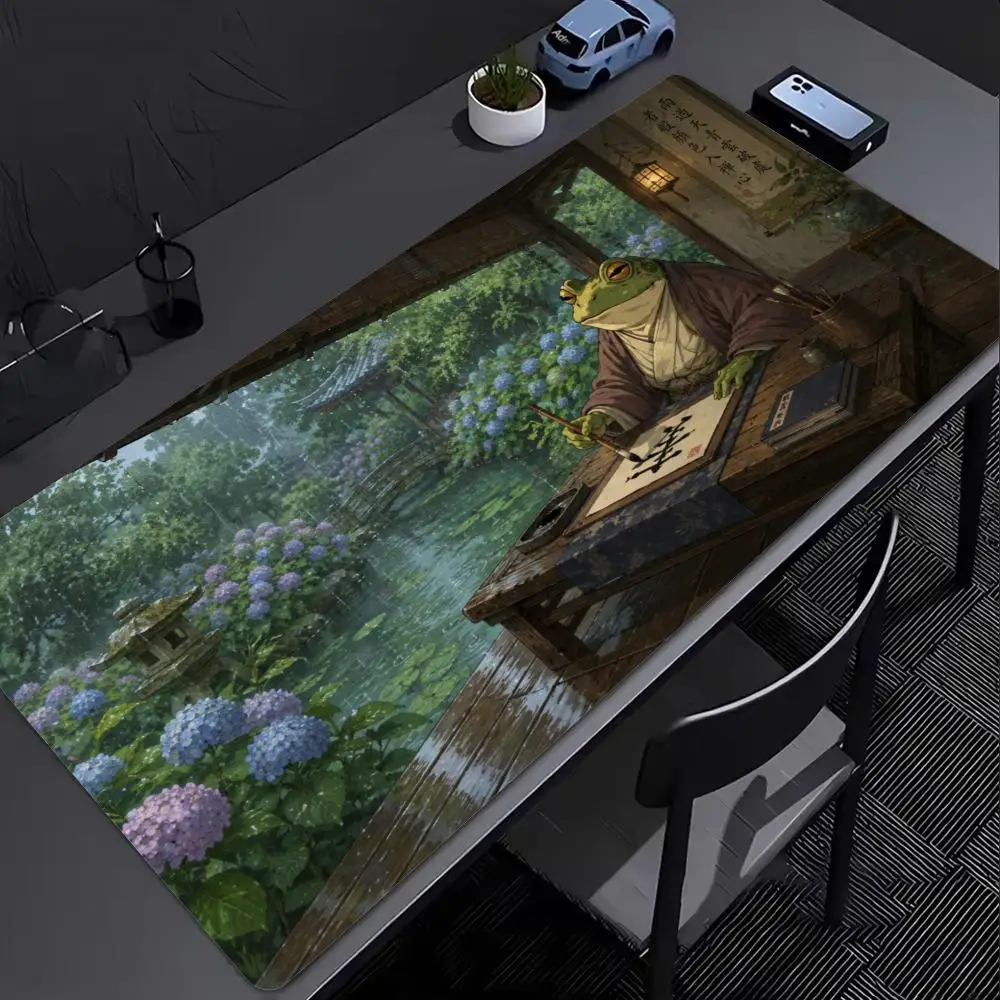 Japanese Zen Hermit Frog Mouse Pad Non-Slip Mat Xxl Large Gamer Keyboard Deskmat Computer Mousepad Lotus Sakura Bamboo Garden