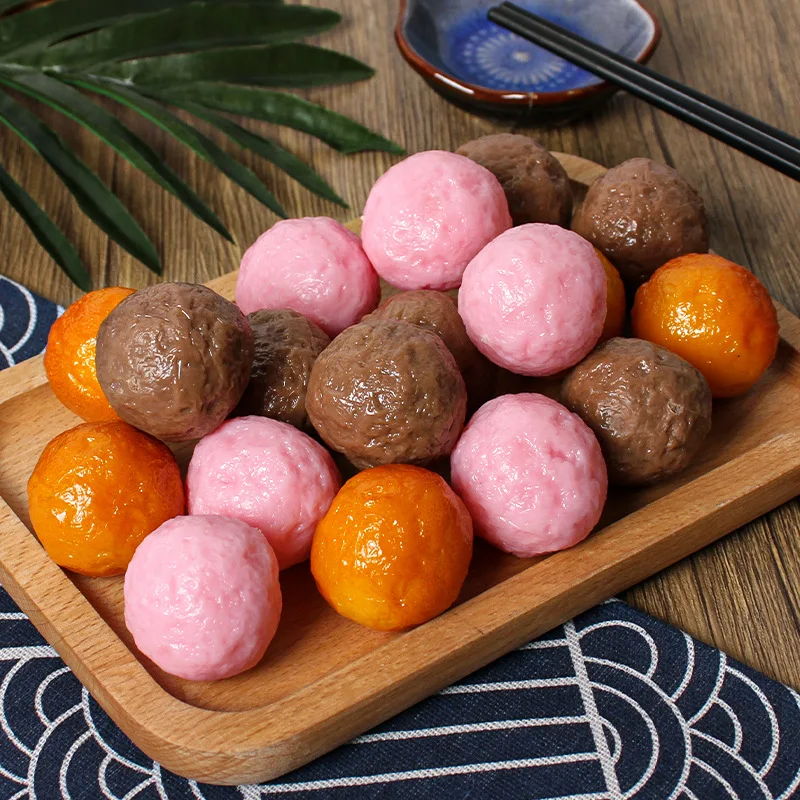 Bola de carne de imitación, comida falsa, camarones, bolas de pescado, olla caliente, albóndigas, restaurante, platos deliciosos, adornos, accesorios de cocina, 5 uds.