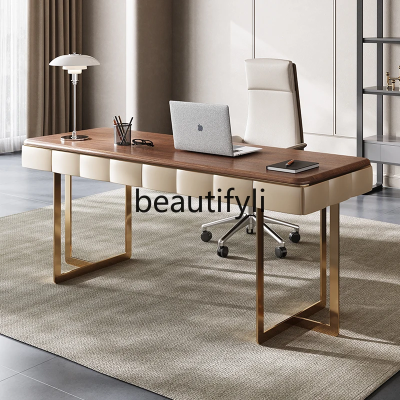 

Light luxury solid wood desk designer high-end study computer writing desk desk