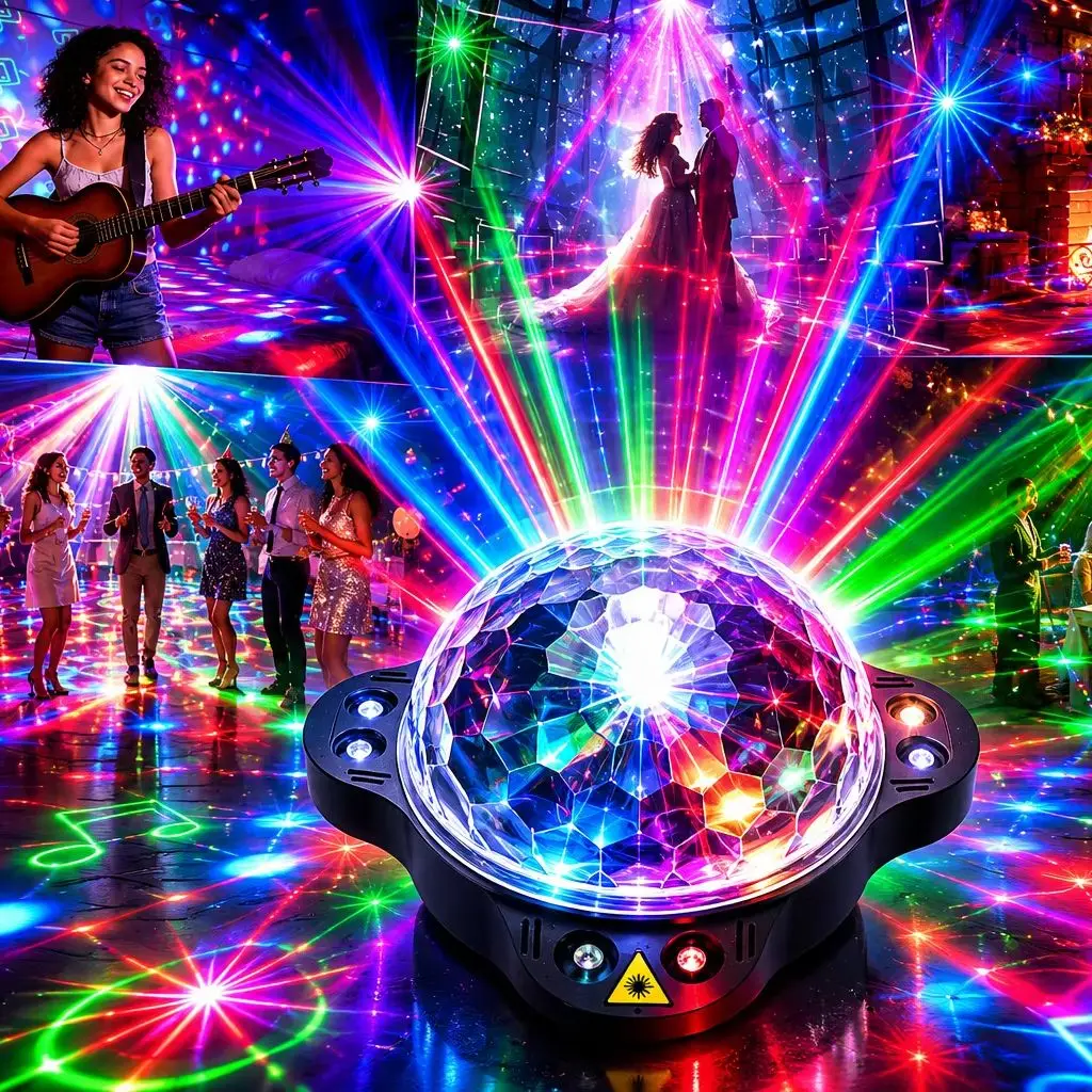 4-in-1 RGB Disco Party Light, Laser Projector, DJ Stage Light, Strobe Effect – Suitable for Bedrooms, Birthday Parties, Christma