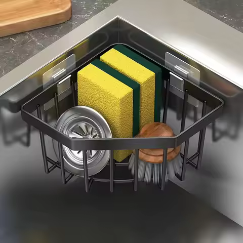 Triangle Sink Draining Rack Set (One Draining Basket + Two Hooks) Is a Space-Saving Storage Solution for Kitchen,Easy to Clean