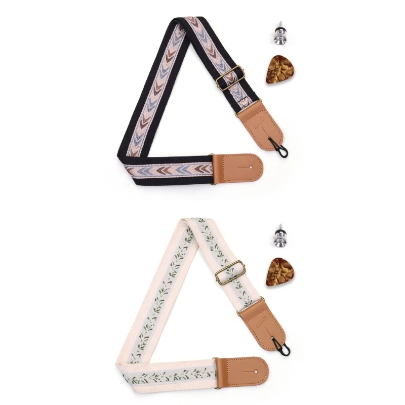 

Embroidered Guitar Strap With Tailpin And Picks Light weight Polyester Design For Acoustic Electric Guitars