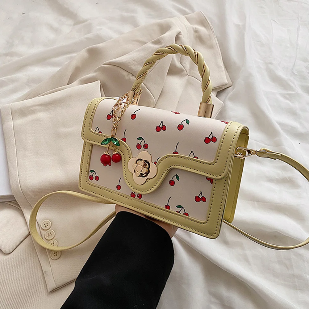 

Women Cherry Shoulder Bag PU Leather Cherry Square Chain Bag Adjustable Strap Cherry Pattern Sling Bag Female Daily Commute Bag