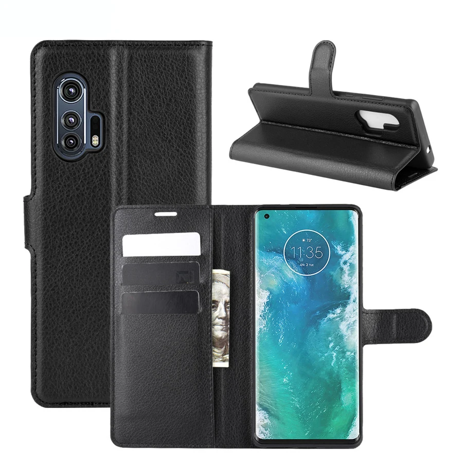 

Откидной чехол для Motorola Moto Edge Plus, высококачественный кожаный чехол-подставка с держателем для карт