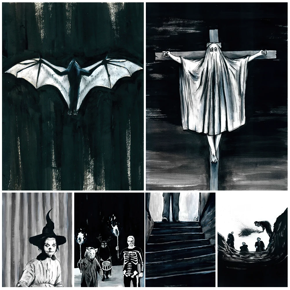 The Ghost Crucified Wall Art Print Clown Witch Canvas Painting Horrible Basement Art Poster And Print Home Decoration Unframed