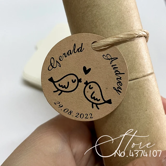 biała papierowa etykieta kraftowa, ręcznie wykonana etykieta Dekoracja ślubna Personalizacja 38mm/50mm okrągła