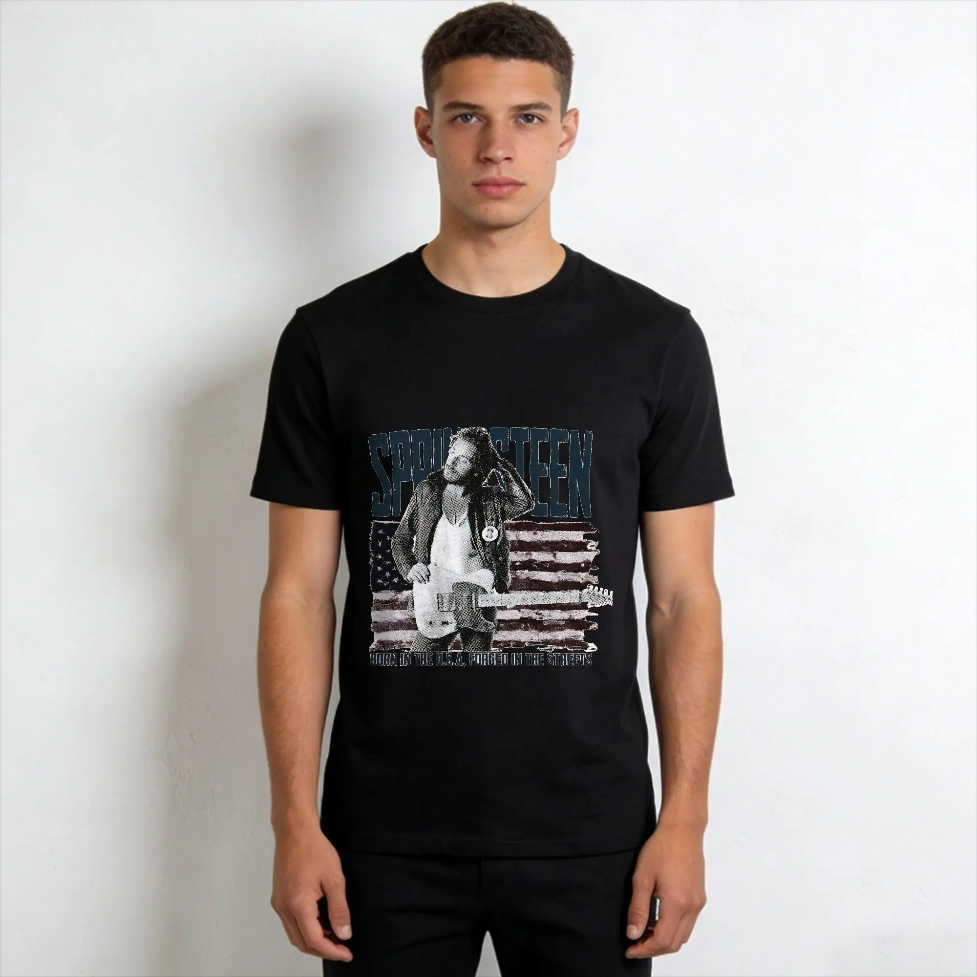 Cool Bruce Springsteens Music T-Shirt Men Crew Neck Cotton T Shirt  Short Sleeve Tee Shirt Plus Size Clothes