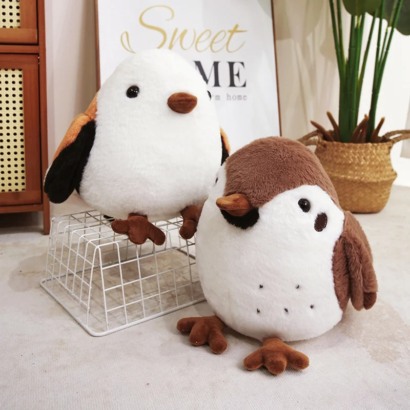 Fuzzy Ball Shape Bird Plush Toy Stuffed Fatty Sparrow Titmouse Cartoon Animal Pillow Decoration Companion Men Gift
