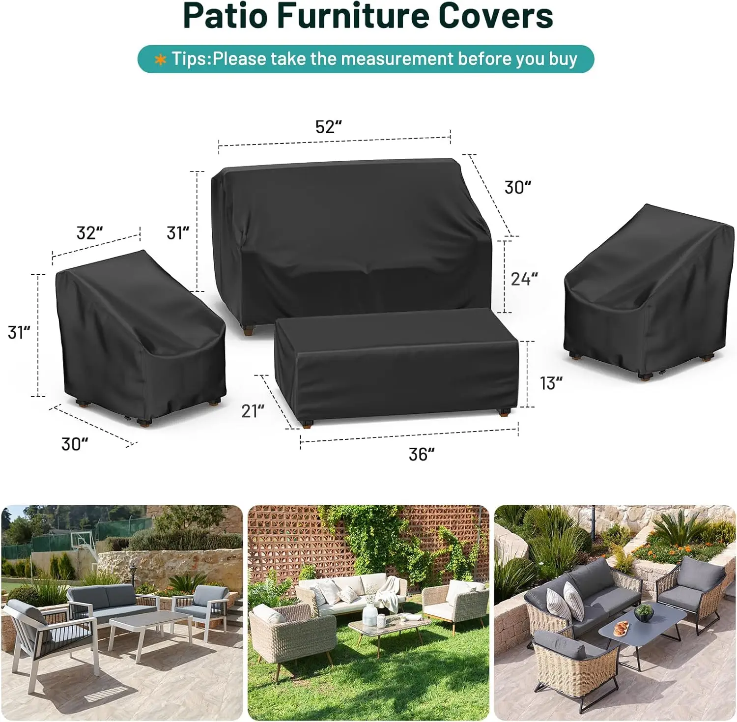 Patio Furniture Covers, 4 Piece Outdoor Furniture Cover Waterproof includ Ourdoor Sofa Cover, 2 Chair Covers