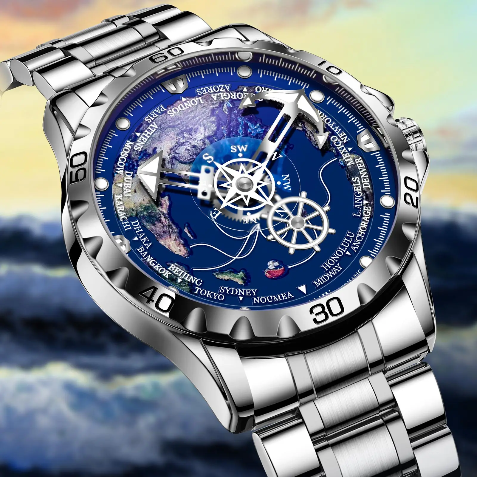 Glenaw Navigator Series Fully Automatic Mechanical Watch Gold and Silver Dual Color Globe and Casual High-end Watch
