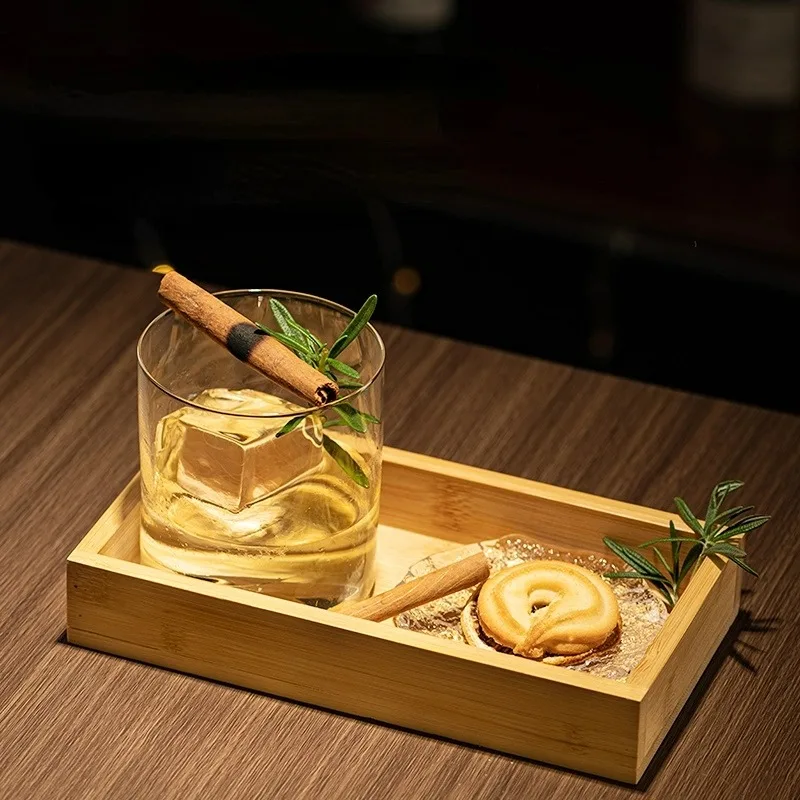 Thin Lightweight Cocktail Glasses Wooden Tray Cups Set Glacier Glass Snack Plate Bar Whiskey Glass Highball Glasses Cups