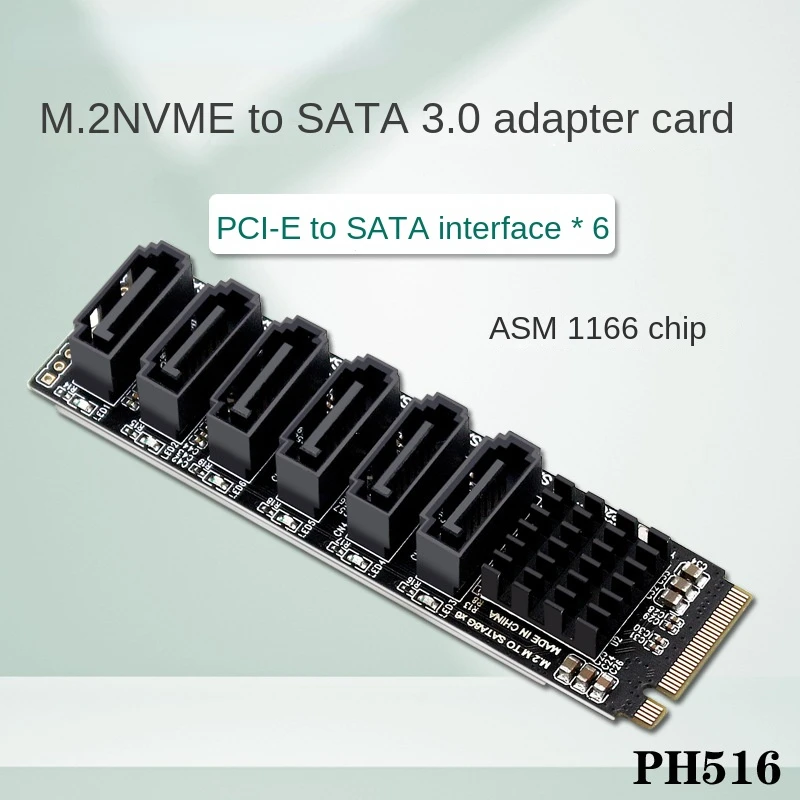 M.2 NVME M-Key PCIE 3.0 to SATA 6Gbps 6-port expansion Card NAS Synology hard drive Extended PCI-E Adapter Riser ASM1166 PM