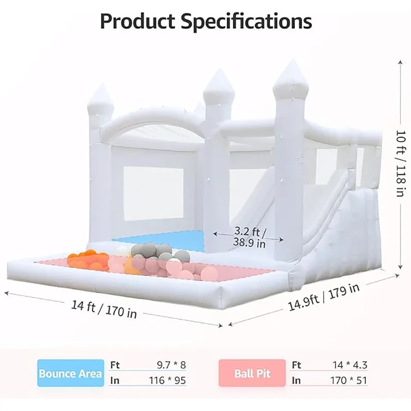 4x4.5 متر أكسفورد الأبيض نفخ ترتد البيت قلعة كبيرة مع حفرة الكرة والانزلاق ترتد البيت للأطفال 3-12 داخلي وخارجي