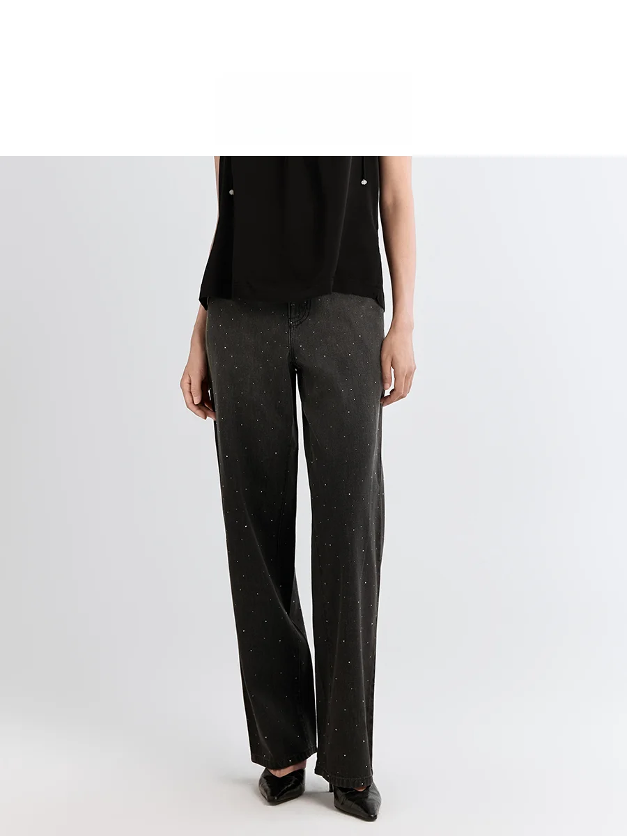 

Новое поступление весны и лета, женские прямые джинсы adient с талией и стразами Galaxy, ночная хлопковая джинсовая одежда, свободный крой