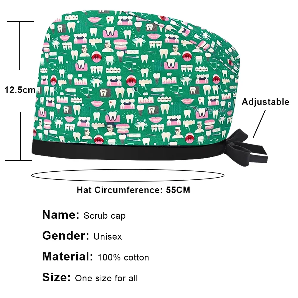New Scrub Hat Adjustable Surgical Cap Medical Print   Multicolor Nurse Dentist SPA Working  Women Men Surgery Hats