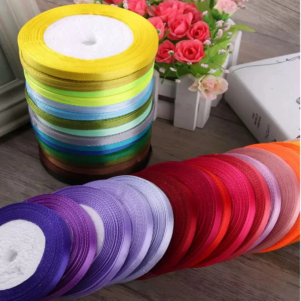 22 Meters/Roll 6mm Satin Ribbon DIY Handmade Bow Crafts Fabric Christmas Halloween Birthday Party Gift Box Wrapping Ribbon Tape