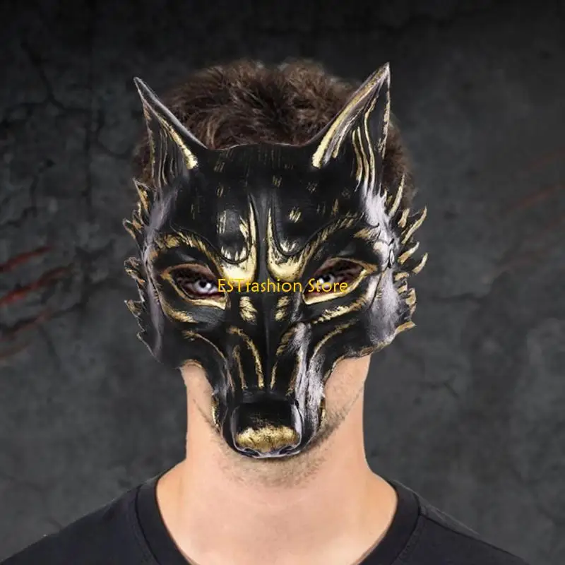 Y5GC Scary Animal Halb Gesichtsmaske Cosplays Mask 3d Wolf Headmaske für Frauen Mann Geschenke