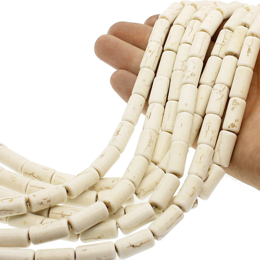 White Howlite Cylindrical Natural Stone Necklace Bead Pine  Round Tube Loose Beads for Making Bracelet Earrings Jewelry