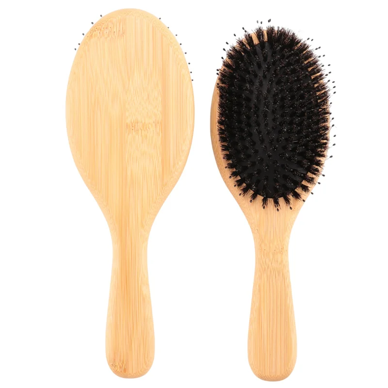 

A76K 2 Pcs Bamboo Comb With Nylon Pins Bamboo Paddle Detangler Brush Detangling Adding Shine Brushes Daily