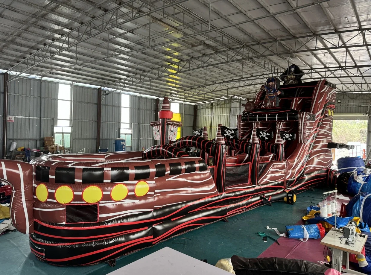 Selling commercial PVC pirate ship large outdoor inflatable swimming pool slides for adults or children's use