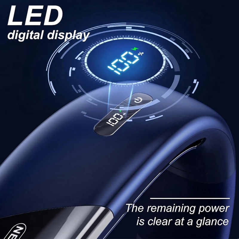 ABVJ-Mute Ventilatore da collo USB portatile 6000Mah Ventilatore da collo di raffreddamento senza lama Display digitale a LED Ventole elettriche eoliche a 5a marcia
