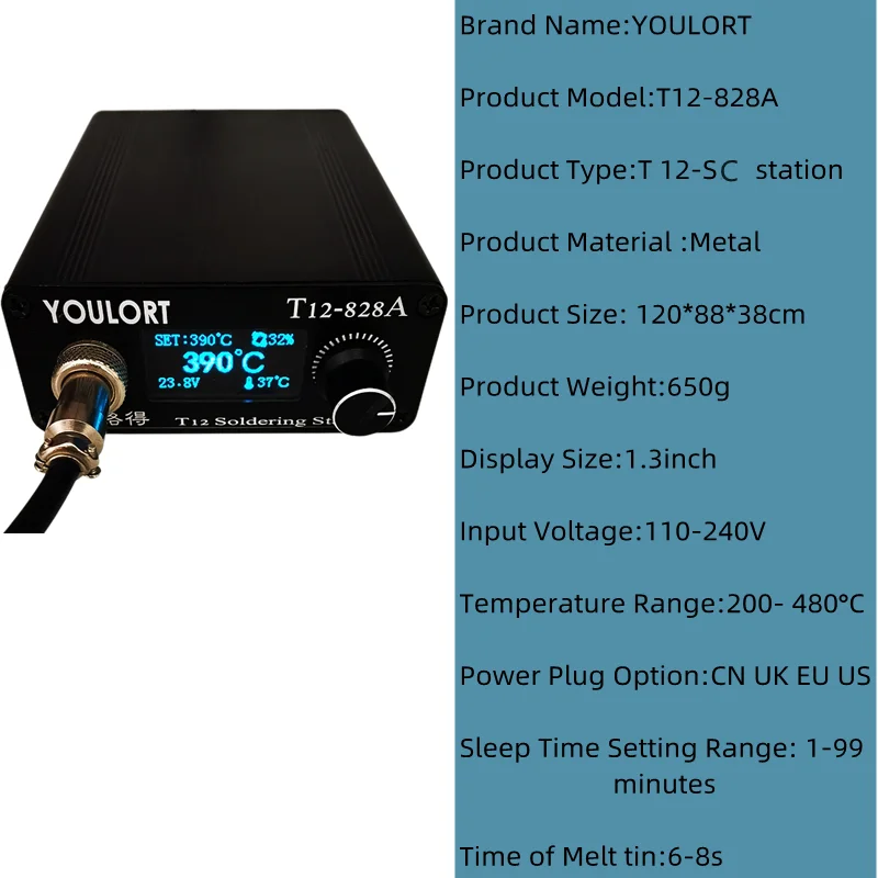 YOULORT T12 Soldering Digital Station Electronic Soldering iron OLED 1.3inch with Black M8 handle and T12 soldering iron tips