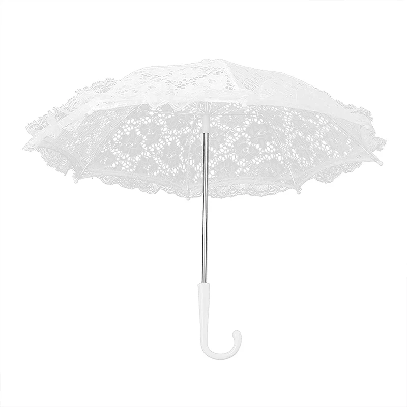 White Wedding Umbrella, Women Parasol White Lace Umbrella Handmade Photography Prop Umbrella for Wedding Party Decor Stage Perfo