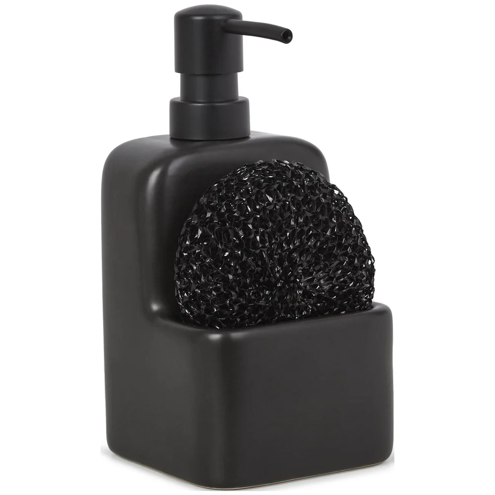 Pompa per sapone liquido in ceramica con contenitore incorporato e organizer da cucina per bagno, dispenser 2 in 1 antiruggine e facile da pulire