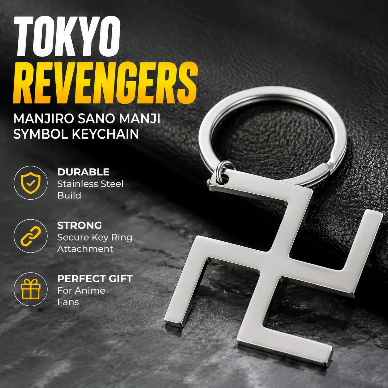 Tokyo Revengers Stainless Steel Keychain Manjiro Sano Manji Symbol Pendant Anime Hanging Charm Metal Chain Accessory