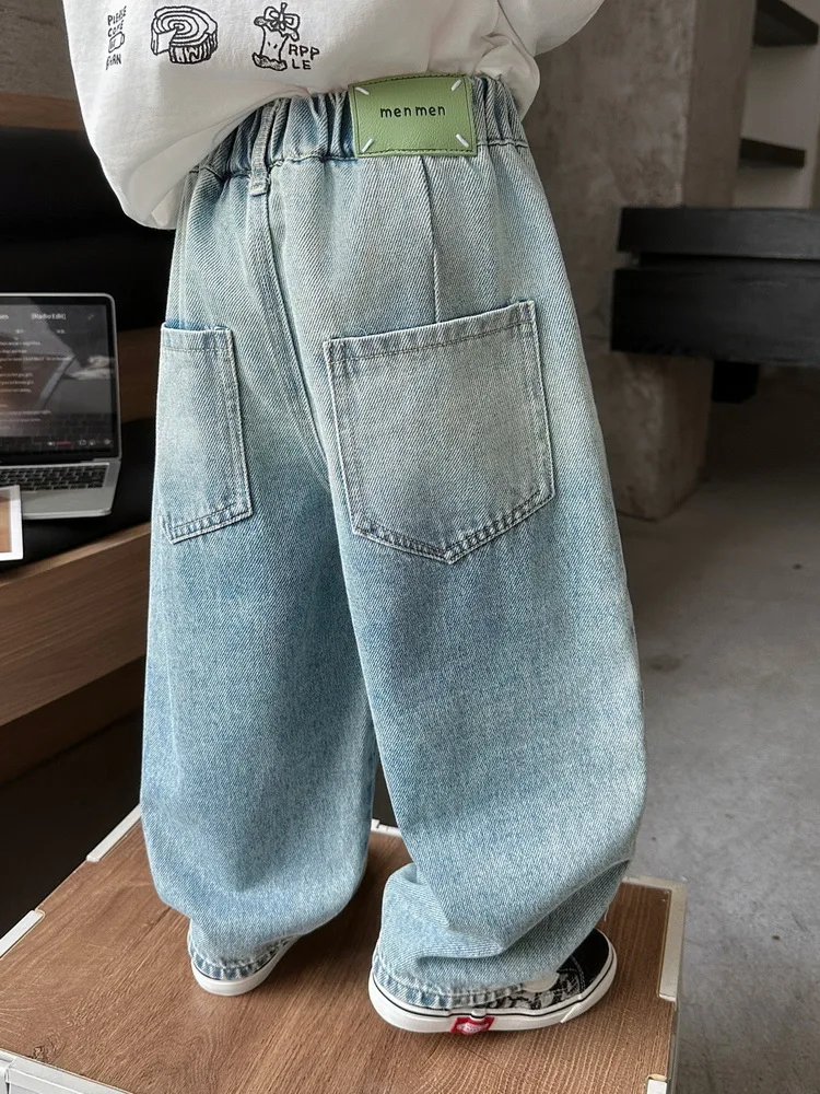 Spring Autumn Baby Boy Jeans Casual Outwear Children Loose Patchwork Pants Boy Denim Pants Kids Multi-Pocket Trousers 2-8 Years