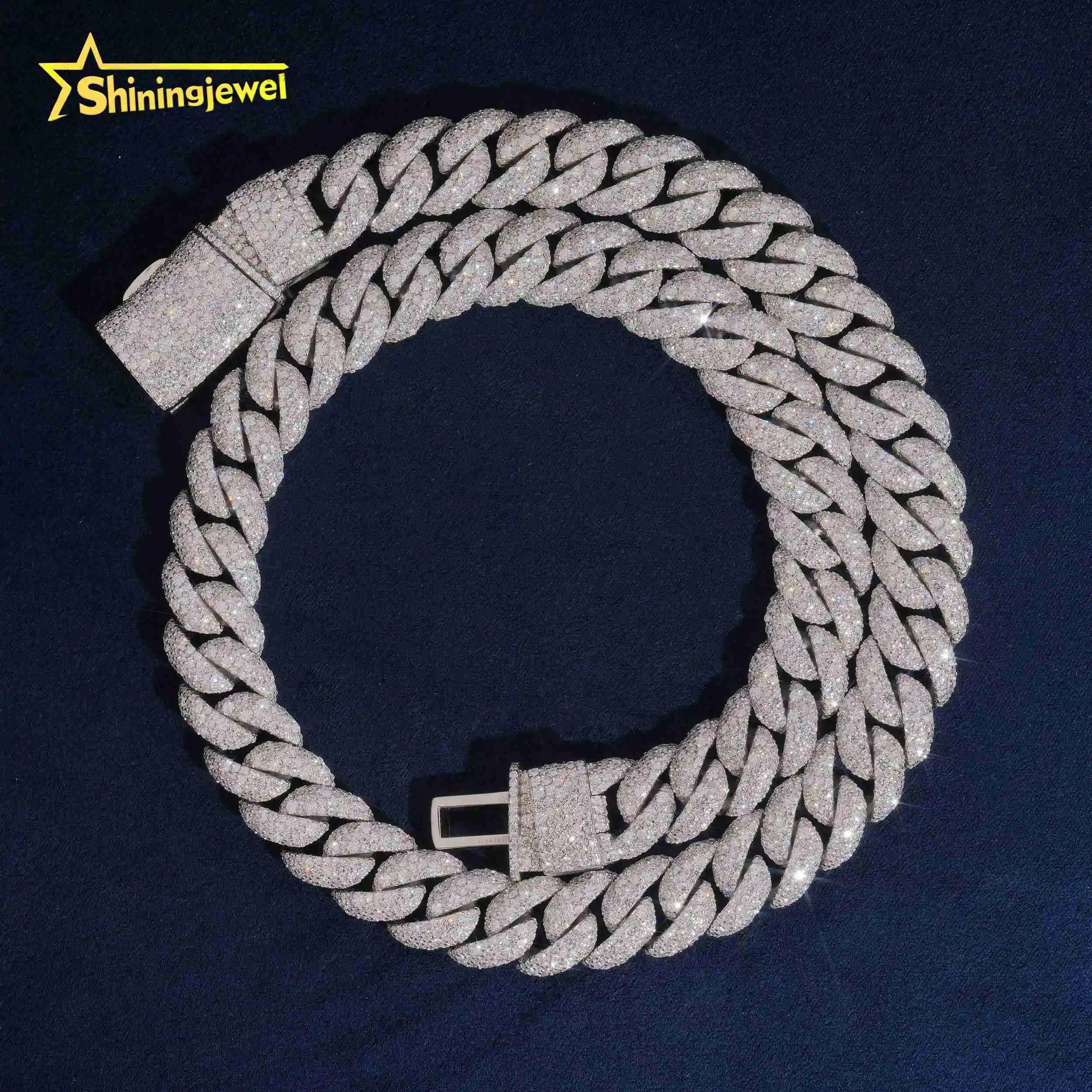 Jeweley Fine Hip Hop Men Iced Out Cuban Link Chain 16mm 925 Silver VVS Mosaic Setting Diamond Cuban Link Chain.