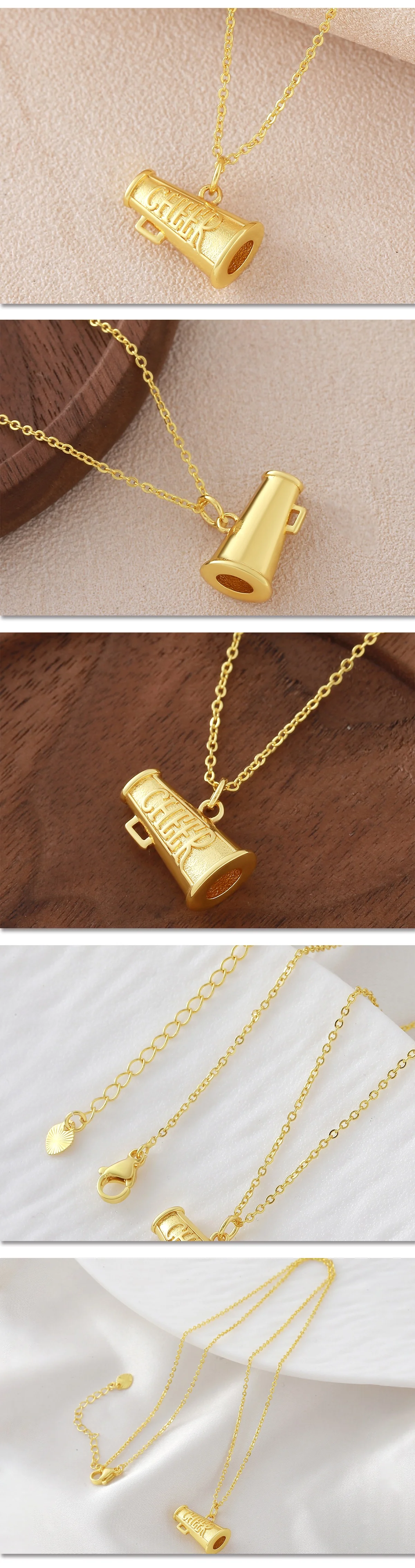 MHS.SUN Mini-Megaphon-Anhänger-Halsketten für Damen und Herren, einzigartige 22-karätige vergoldete Halskette, vielseitiger Alltagsschmuck, Geschenke – Detail 17