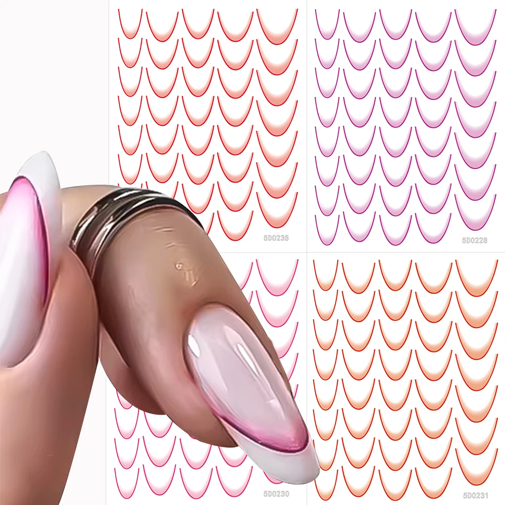 14 Blatt French Gradient Line Nail Art Aufkleber Neon Stripe Lines Bend Selbstklebende Nagelaufkleber Gradient Lines Nageldekoration – Detail 3