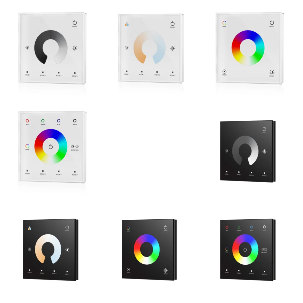 

DC12-24V T1, T2, T3, T4 single color, dual color, RGB or RGBW PWM constant voltage wall mounted touch panel controller dimmer